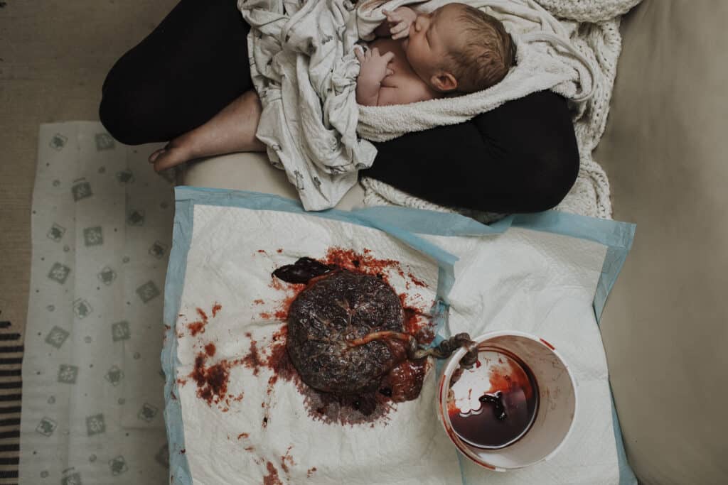birthing of the placenta