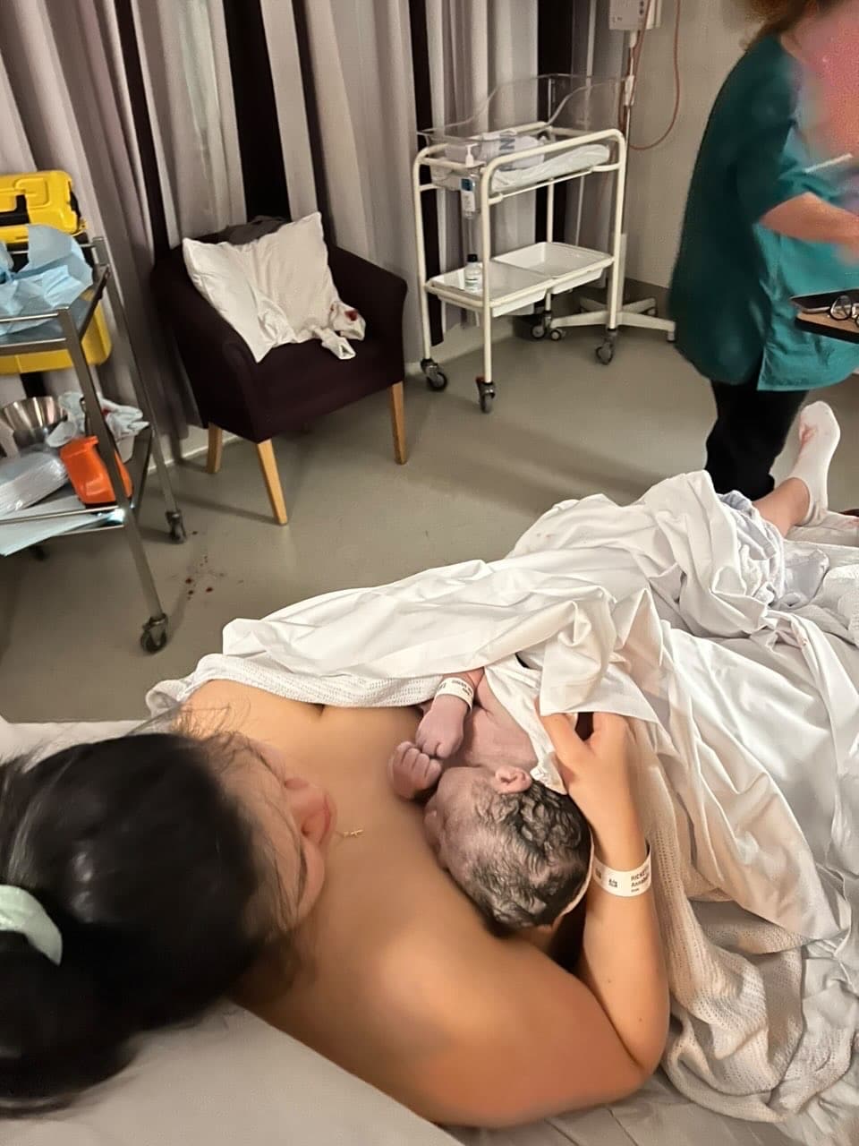 Annabelle in postnatal recovery with newborn
