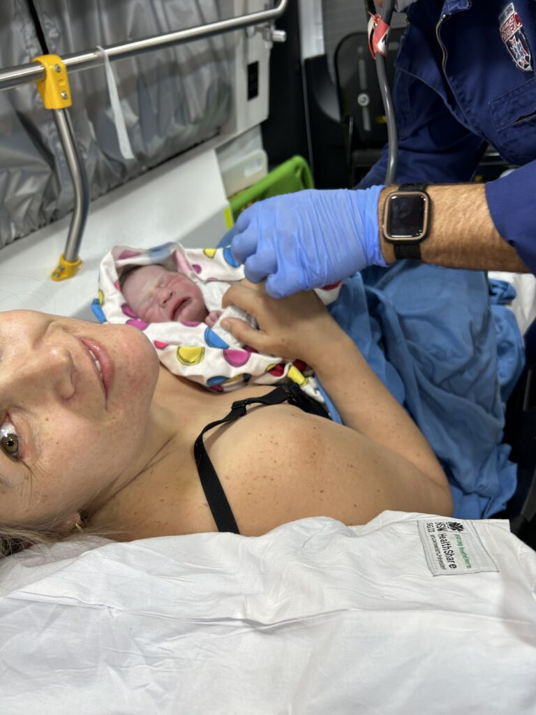 Jess' baby born on route to hospital in the ambulance
